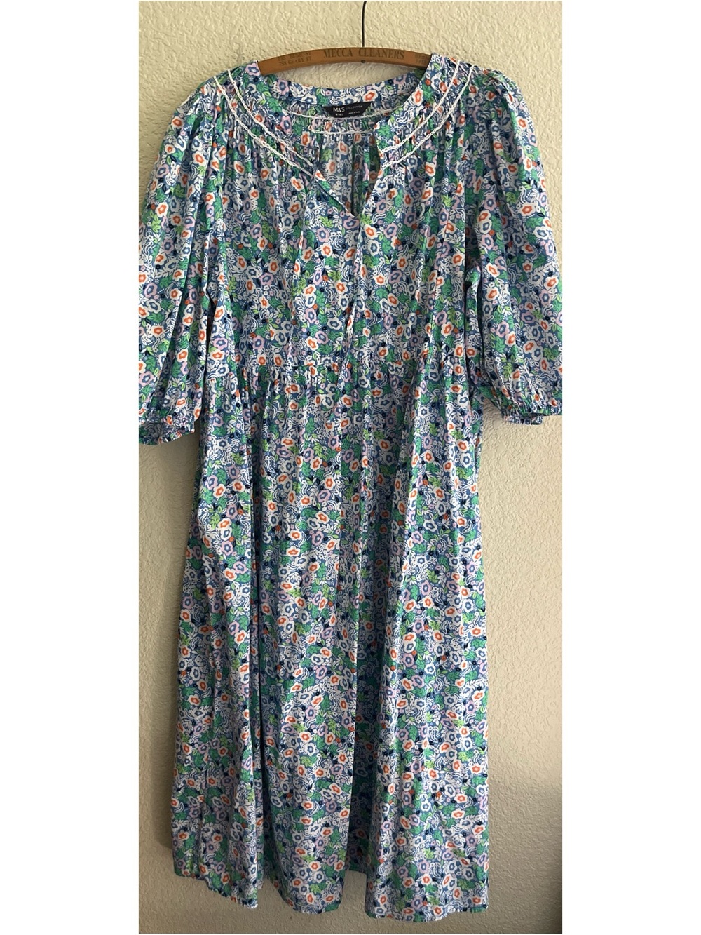 Marks & Spencer Floral Cotton Puff Sleeve Dress Women’s Size 16